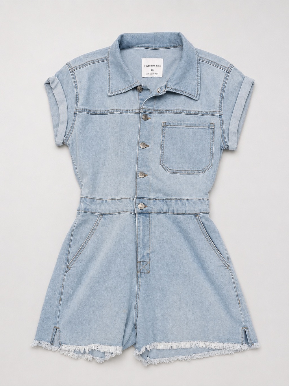 Celebrity Pink Light Wash Denim Utility Romper XS